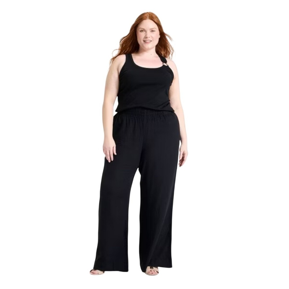 A New Day Women's Black Linen Blend Elastic Waist Wide Leg Pants Size XXL